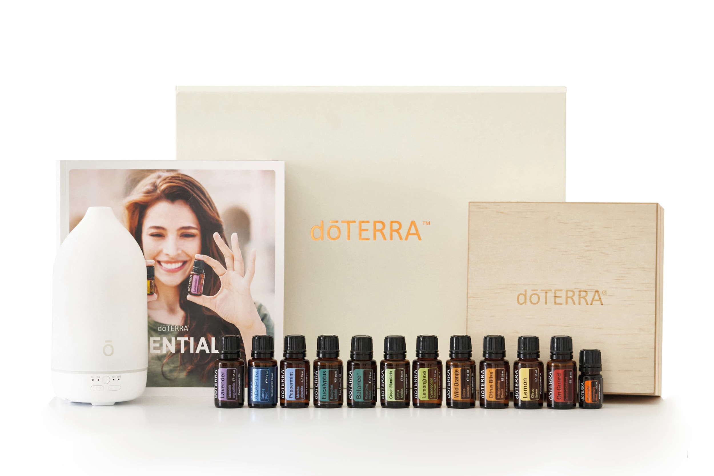 together Kit, dōTERRA-Öle, Laluz™ Diffuser, Aufbewahrungsbox aus Holz, dōTERRA-Booklet