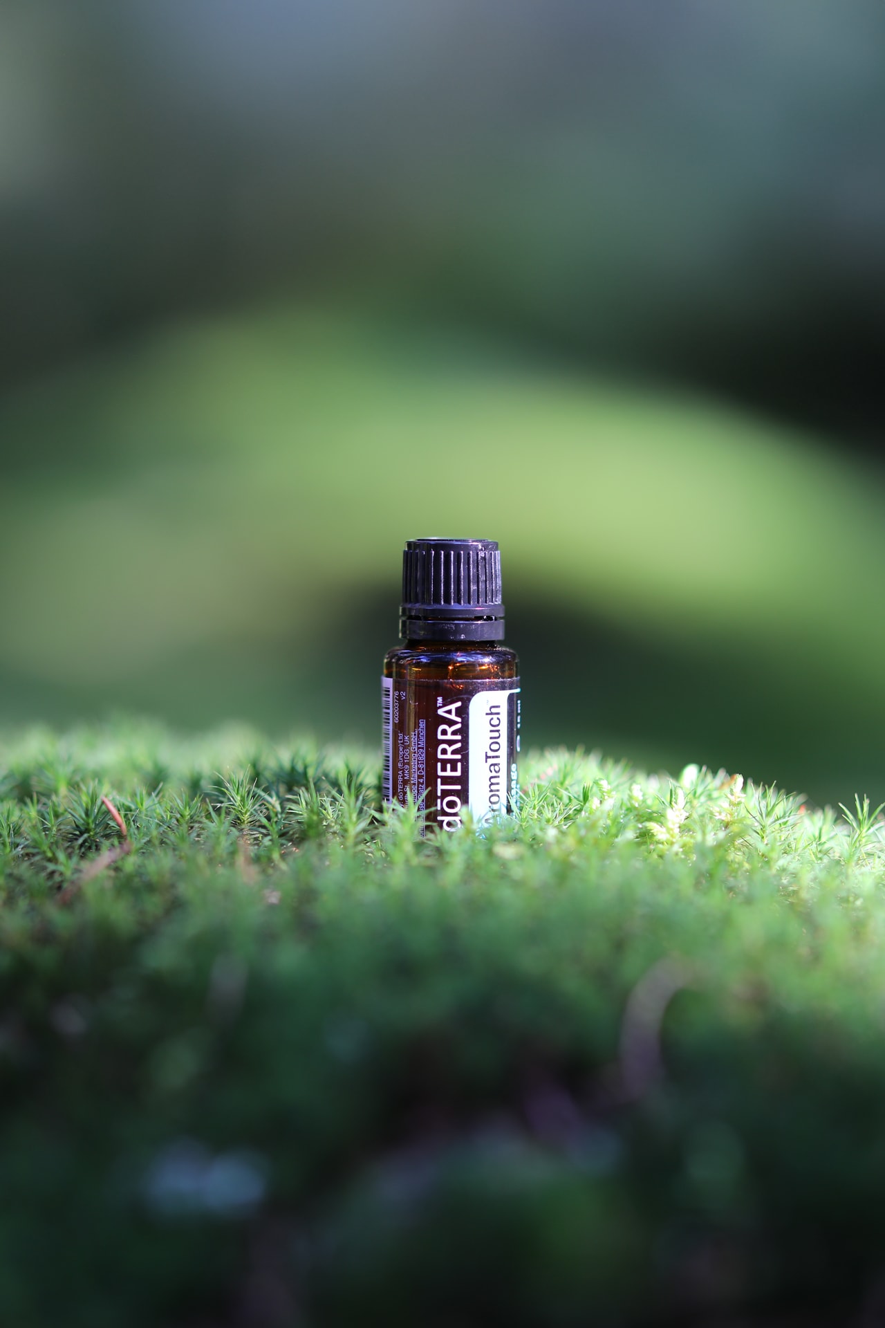 Physioterapie_Aetherische_oele_Jessy-Richter_2 dōTERRA-Ölmischung, AromaTouch, Massagemischung, steht im Moos